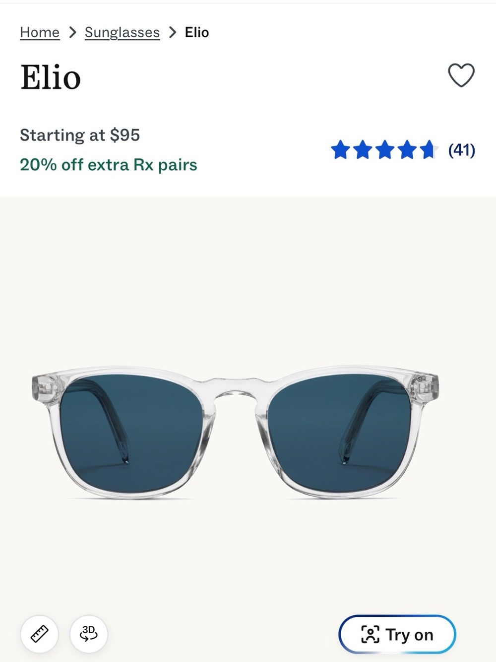 Warby Parker Elio Crystal Sunglasses Frame Medium Unisex